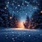 Magical winter night Snow covered landscape with a silhouette Christmas background