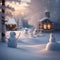 Magical winter wonderland with snow-covered trees and friendly snowmen Enchanting illustration for holiday-themed projects or wi