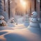 Magical winter wonderland with snow-covered trees and friendly snowmen Enchanting illustration for holiday-themed projects or wi