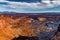 Magical winterâ€™s view of Canyonlands National Park with a layer of snow and glowing rocks