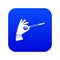 Magician hand with a magic wand icon digital blue