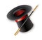 Magician Hat with Magician Wand, realistic vector icon isolated