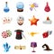 Magician icons set items, cartoon style