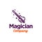 Magician logo icon with white glove holding magic wand stick vector