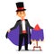 Magician prestidigitator illusionist vector character tricks juggler vector illustration magic conjurer show cartoon man