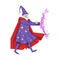 Magician in a purple robe in action. Colorful fairy tale character Illustration