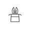 Magician rabbit ears in a magic hat line icon