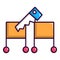 Magician sawing box icon, cartoon style