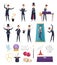 Magician. Show performer in costume and items cards rabbit in hat magic handkerchiefs wand cards steel deck vector