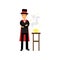 Magician showing a trick with a magic lamp, circus performer vector Illustration