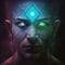 Magician sorcerer shaman with glowing eyes and patterns on his face, stunning illustration generated by Ai, is not based on any