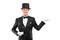 Magician wearing top hat with raised left hand