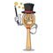 Magician wooden fork mascot cartoon