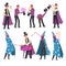 Magicians Doing Tricks Set, Illusionist and Wizard Characters Performing at Magic Show Cartoon Style Vector Illustration