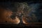 Maginficent Large Black Gum Tree Lightning Dark Clouds Sky by Generative AI