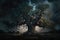 Maginficent Large Black Oak Tree Lightning Dark Clouds Sky by Generative AI