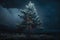 Maginficent Large Colorado Blue Spruce Tree Lightning Dark Clouds Sky by Generative AI