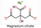 Magnesium citrate, C6H6MgO7 molecule. It is food additive E345. Skeletal chemical formula