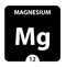 Magnesium symbol. Sign Magnesium with atomic number and atomic weight. Mg Chemical element of the periodic table on a glossy white