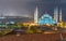 Magnificence of Blue Mosque at night, aerial view of Istanbul, T