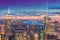 a magnificent aerial panoramic view of Manhattan with sunset