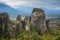 Magnificent autumn landscape of Meteora. Meteora rocks in a sunny, cloudy day. Pindos Mountains, Thessaly, Greece, Europe