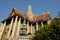 A magnificent Buddhist temple with a colonnade and patterned walls