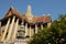 A magnificent Buddhist temple with a colonnade and patterned walls