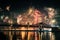 Magnificent display of fireworks illuminating the night sky over the city of Frankfurt, Germany