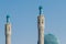The magnificent dome and minarets of the cathedral mosque against the blue sky. Ramadan Kareem background