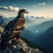 Magnificent eagle sits atop a mountain range