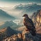 Magnificent eagle sits atop a mountain range