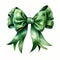A magnificent green bow on a white background using Watercolor. Generative AI