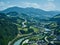 Magnificent high angle view of the Salzach River and surroundings from the medieval Hohenwerfen Castle in Austria