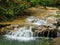 Magnificent landscape of a charming little waterfall of the Bresque river surrounded by verdant nature in Sillans-la-cascade in