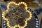 Magnificent lightning chandelier with candles and interior dome background and details of Hagia sophia.