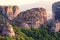 Magnificent magical landscape in the famous valley of the Meteora rocks in Greece. Great amazing world. Attractions