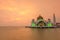 Magnificent Masjid Selat Melaka Mosque with dramatic sunset