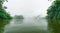 magnificent misty amazon river with mist and green forested area