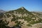 Magnificent mountainous landscape with Mediterranean vegetation in August. Kolympia, Rhodes, Greece