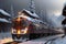 The Magnificent Panorama of a Motorized Train\\\'s Passage Through a Snow Covered Forested Terrain, Adjacent to a Picturesque.