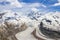 Magnificent panorama of the Pennine Alps with famous Gorner Glacier and impressive snow capped mountains Monte Rosa Massif