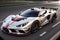 Magnificent Panorama of a Silver Colored Sports Car on the Race Track. AI generated