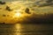 Magnificent scenery and ships in sea at sunset