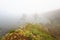 Magnificent seascape over the rock phenomenon The Ships, Sinemorets village, Bulgaria. Foggy weather.