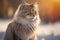 magnificent  Siberian cat on snow made with Generative AI