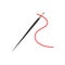 Magnificent simple design of a black needle with a red thread
