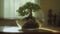 Magnificent terrarium ecosystem with vibrant mini bonsai in a round glass aquarium, indoor home plant
