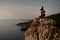Magnificent view on cairn marking hiking trail of lycian way in Turkey
