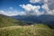 magnificent view of Caucasus Mountains and sky